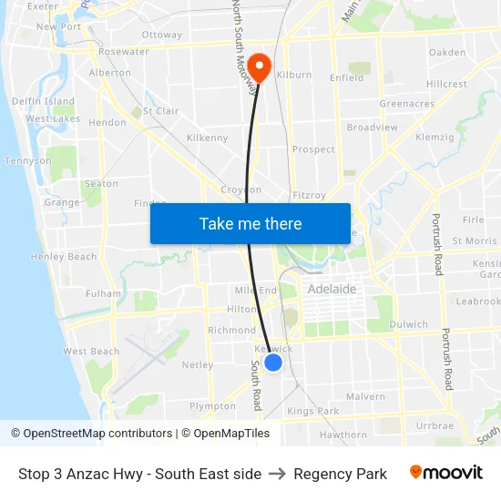 Stop 3 Anzac Hwy - South East side to Regency Park map