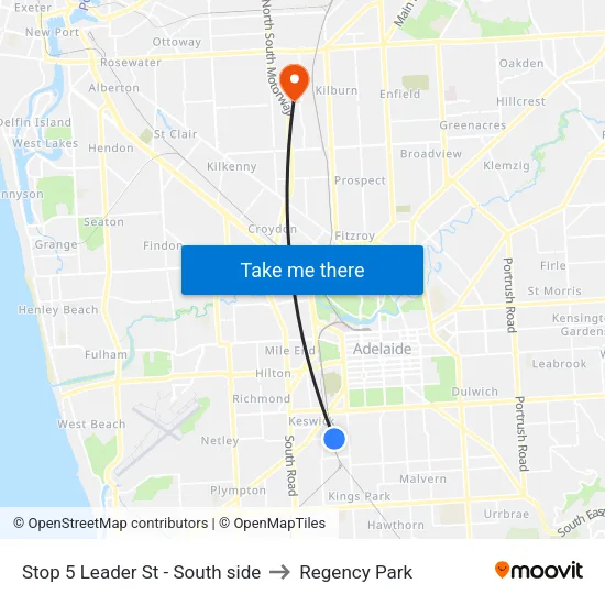 Stop 5 Leader St - South side to Regency Park map