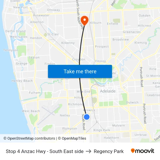 Stop 4 Anzac Hwy - South East side to Regency Park map