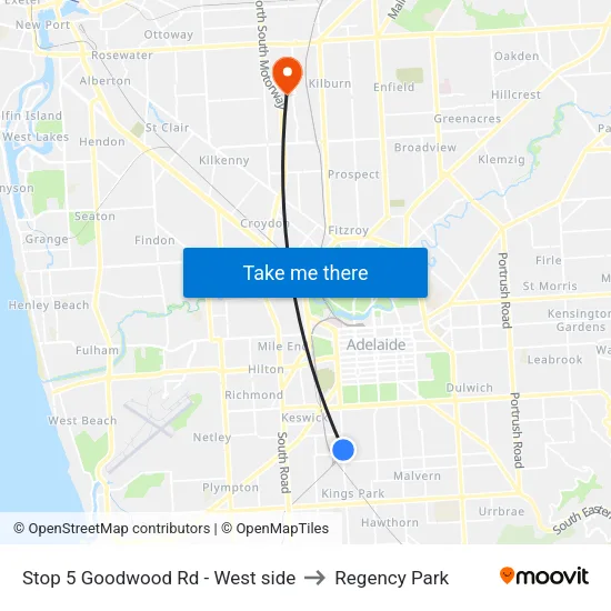 Stop 5 Goodwood Rd - West side to Regency Park map
