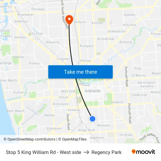 Stop 5 King William Rd - West side to Regency Park map