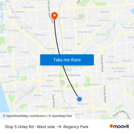 Stop 5 Unley Rd - West side to Regency Park map