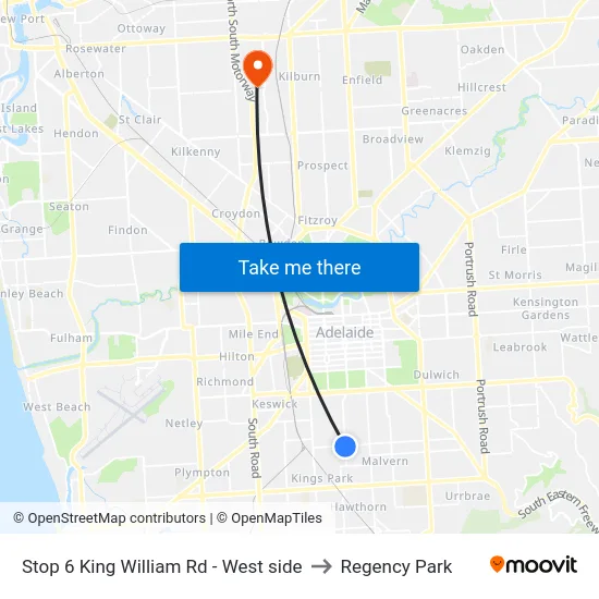 Stop 6 King William Rd - West side to Regency Park map