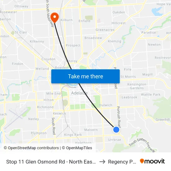 Stop 11 Glen Osmond Rd - North East side to Regency Park map