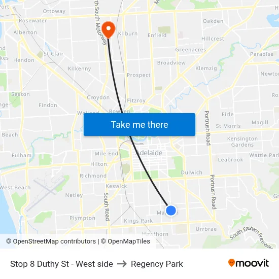 Stop 8 Duthy St - West side to Regency Park map