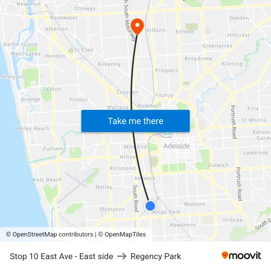 Stop 10 East Ave - East side to Regency Park map