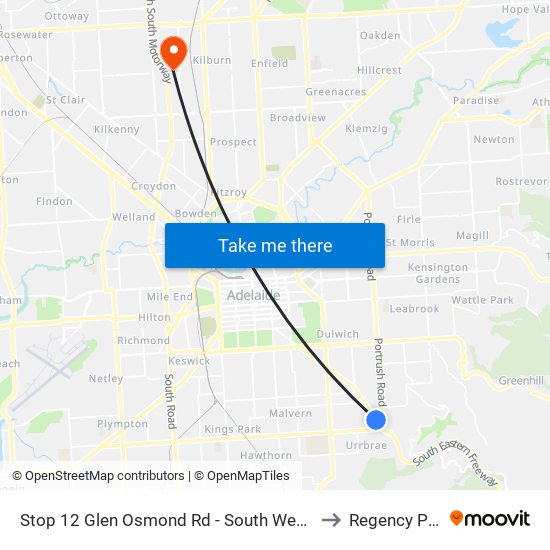 Stop 12 Glen Osmond Rd - South West side to Regency Park map