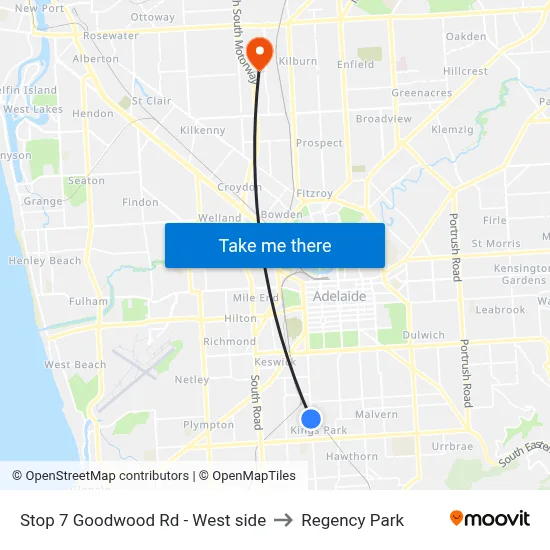 Stop 7 Goodwood Rd - West side to Regency Park map