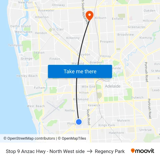 Stop 9 Anzac Hwy - North West side to Regency Park map