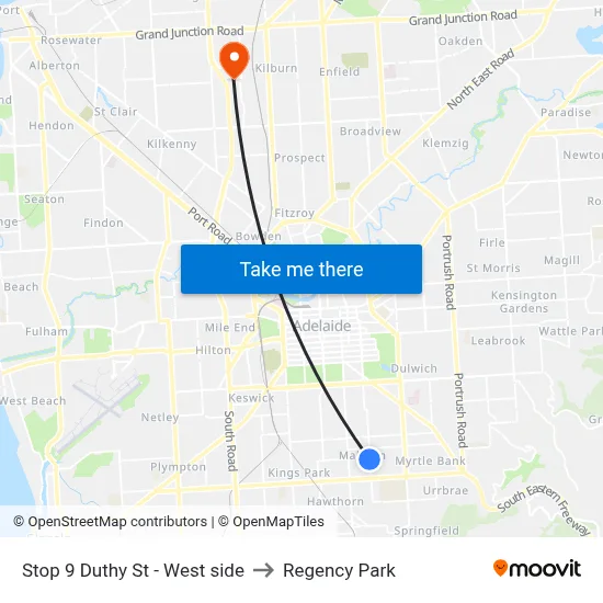 Stop 9 Duthy St - West side to Regency Park map