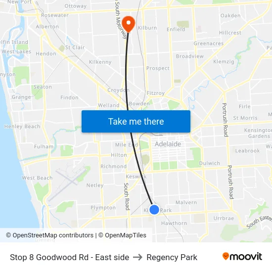 Stop 8 Goodwood Rd - East side to Regency Park map