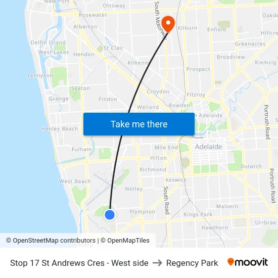 Stop 17 St Andrews Cres - West side to Regency Park map