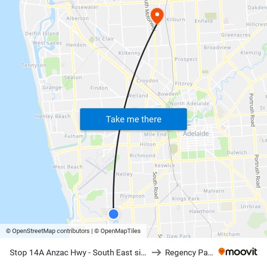 Stop 14A Anzac Hwy - South East side to Regency Park map