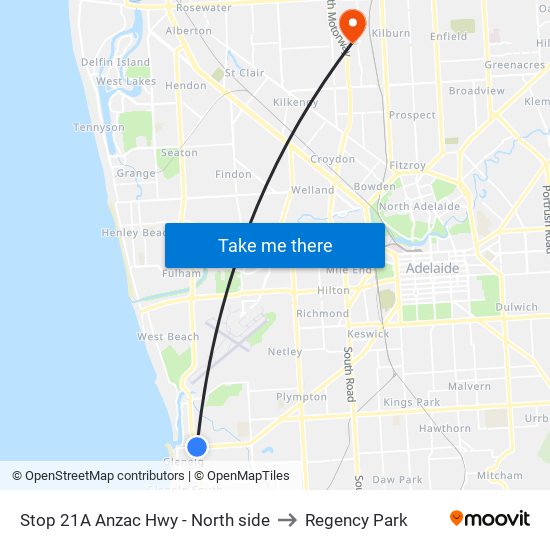 Stop 21A Anzac Hwy - North side to Regency Park map