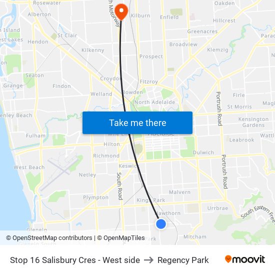 Stop 16 Salisbury Cres - West side to Regency Park map