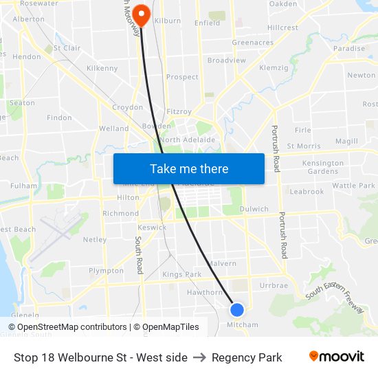 Stop 18 Welbourne St - West side to Regency Park map