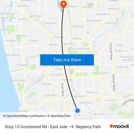 Stop 13 Goodwood Rd - East side to Regency Park map