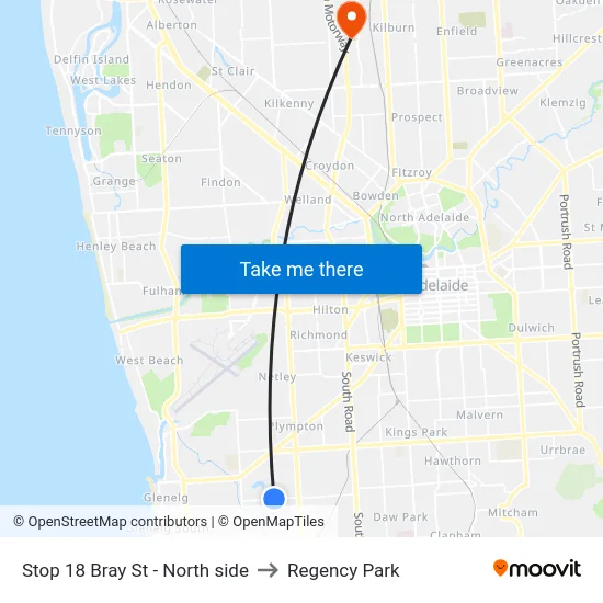 Stop 18 Bray St - North side to Regency Park map
