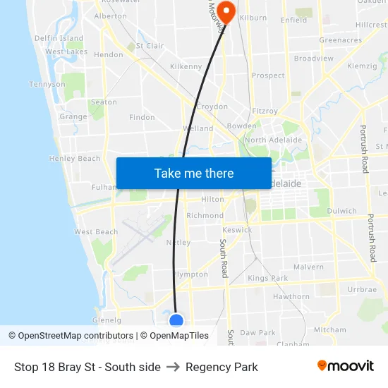 Stop 18 Bray St - South side to Regency Park map