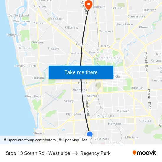 Stop 13 South Rd - West side to Regency Park map