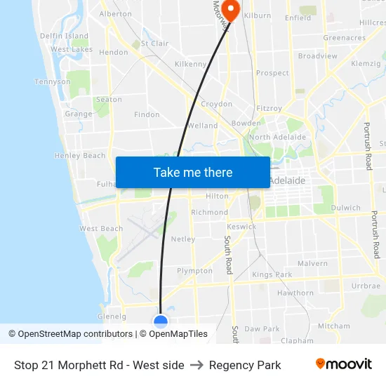 Stop 21 Morphett Rd - West side to Regency Park map