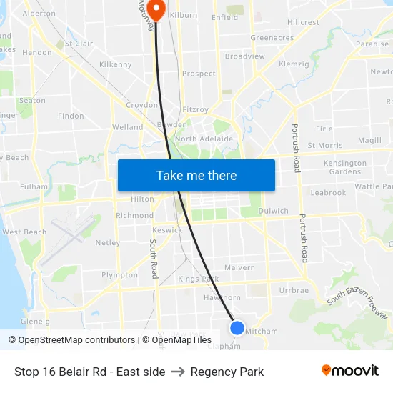 Stop 16 Belair Rd - East side to Regency Park map