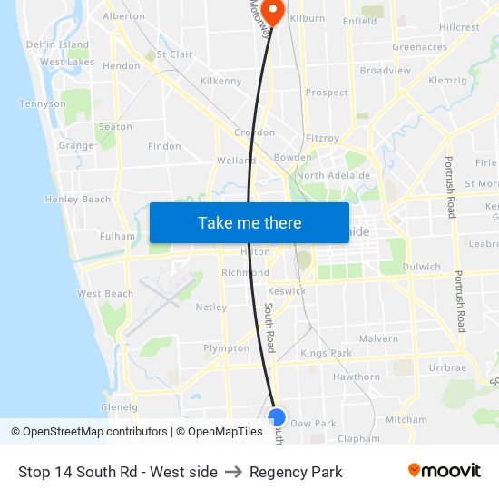 Stop 14 South Rd - West side to Regency Park map