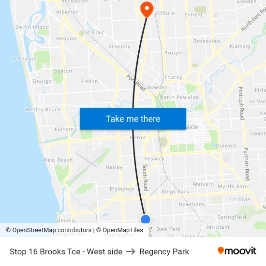 Stop 16 Brooks Tce - West side to Regency Park map