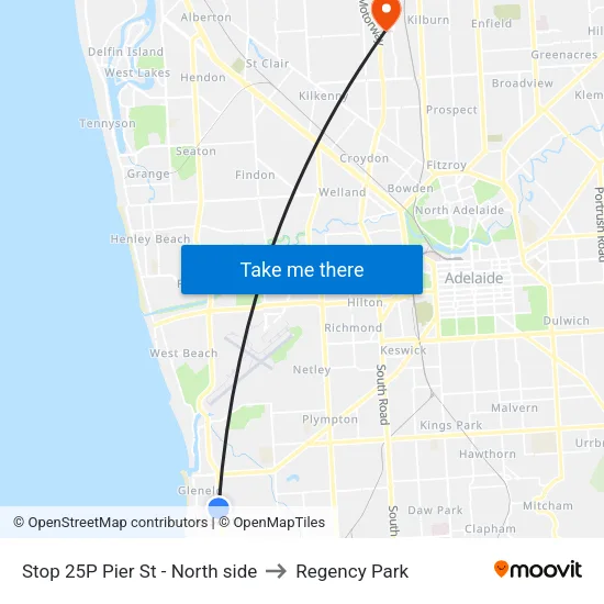 Stop 25P Pier St - North side to Regency Park map
