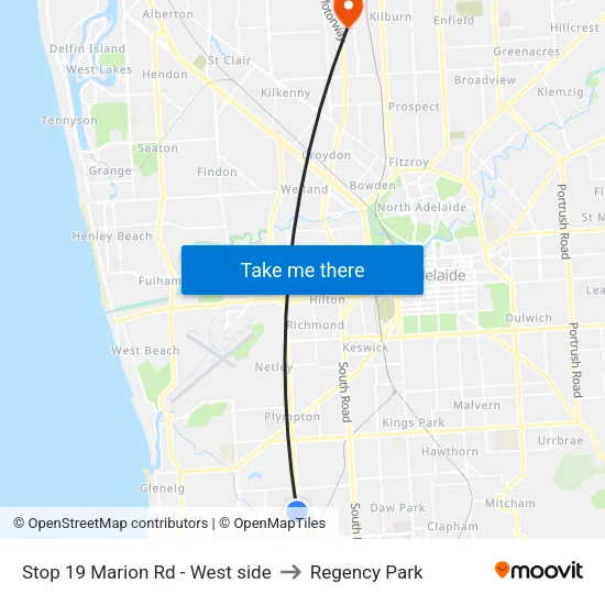 Stop 19 Marion Rd - West side to Regency Park map