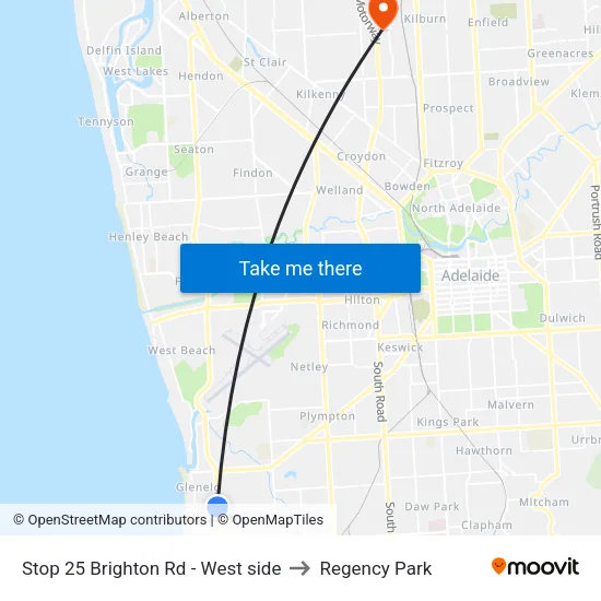 Stop 25 Brighton Rd - West side to Regency Park map