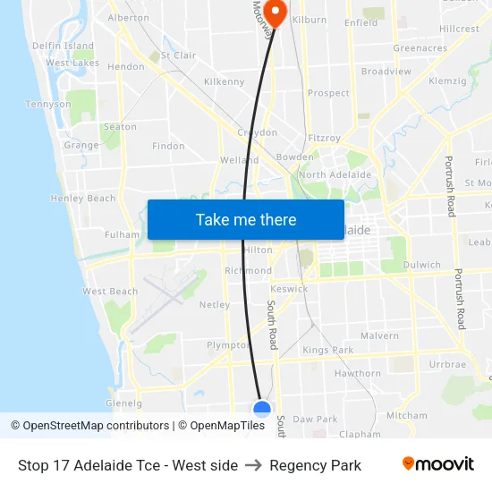 Stop 17 Adelaide Tce - West side to Regency Park map