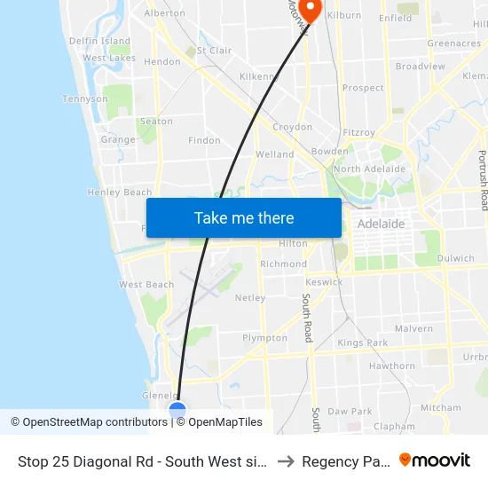Stop 25 Diagonal Rd - South West side to Regency Park map