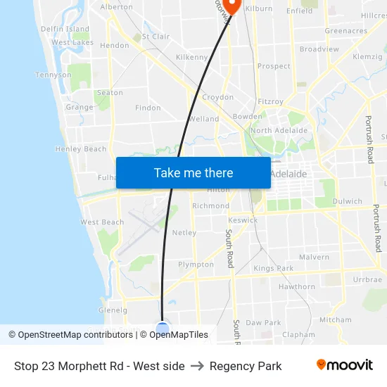Stop 23 Morphett Rd - West side to Regency Park map