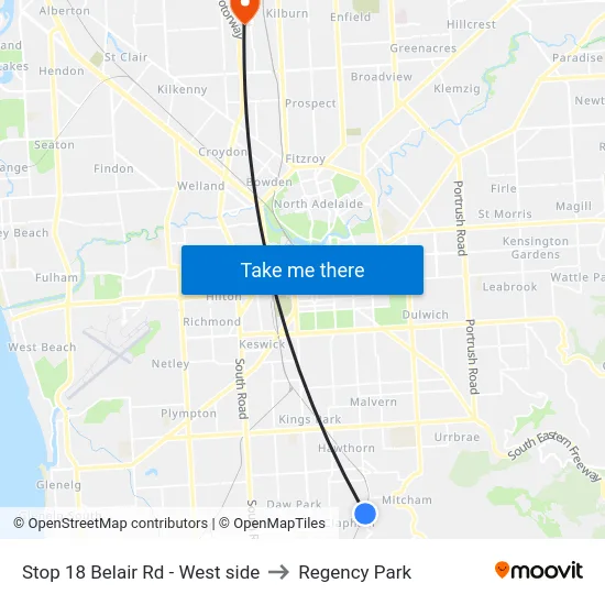 Stop 18 Belair Rd - West side to Regency Park map