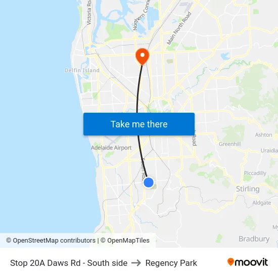 Stop 20A Daws Rd - South side to Regency Park map