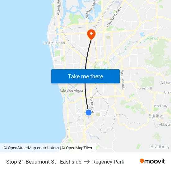 Stop 21 Beaumont St - East side to Regency Park map