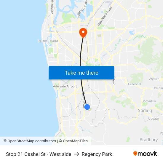 Stop 21 Cashel St - West side to Regency Park map