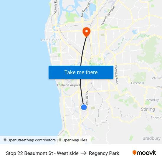 Stop 22 Beaumont St - West side to Regency Park map