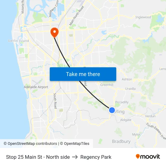 Stop 25 Main St - North side to Regency Park map