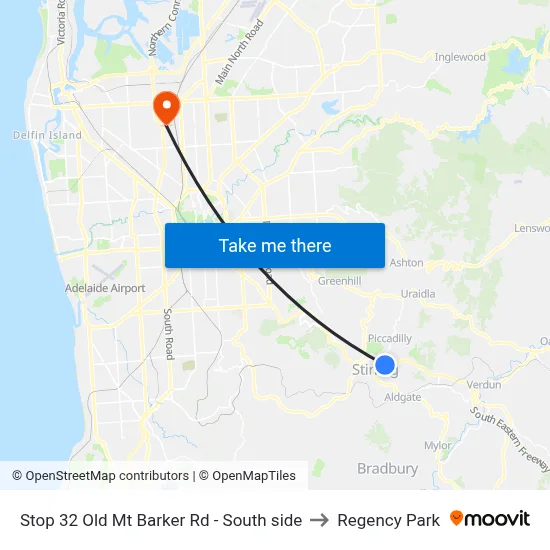 Stop 32 Old Mt Barker Rd - South side to Regency Park map