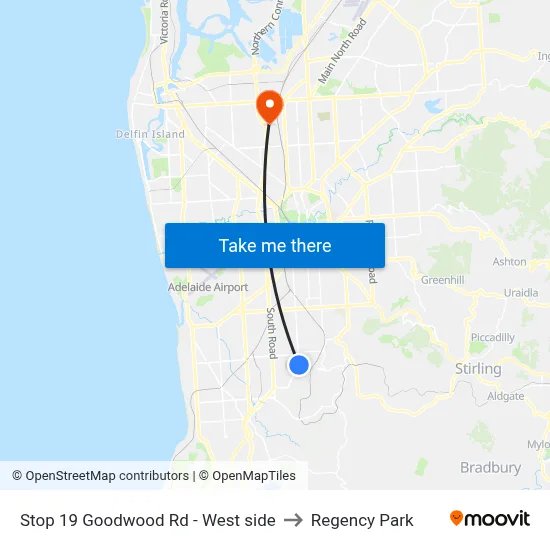Stop 19 Goodwood Rd - West side to Regency Park map