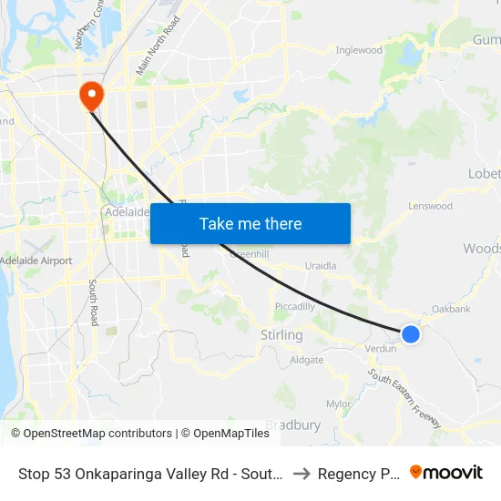Stop 53 Onkaparinga Valley Rd - South side to Regency Park map