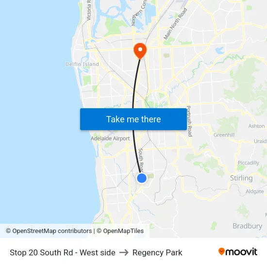 Stop 20 South Rd - West side to Regency Park map