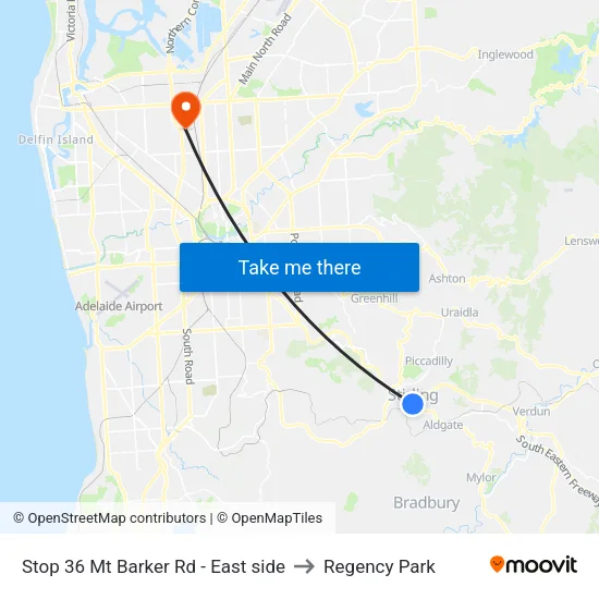 Stop 36 Mt Barker Rd - East side to Regency Park map