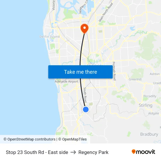 Stop 23 South Rd - East side to Regency Park map