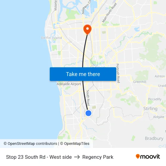 Stop 23 South Rd - West side to Regency Park map