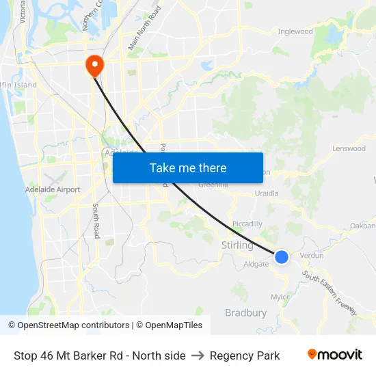 Stop 46 Mt Barker Rd - North side to Regency Park map