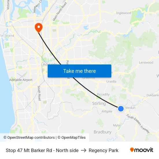 Stop 47 Mt Barker Rd - North side to Regency Park map