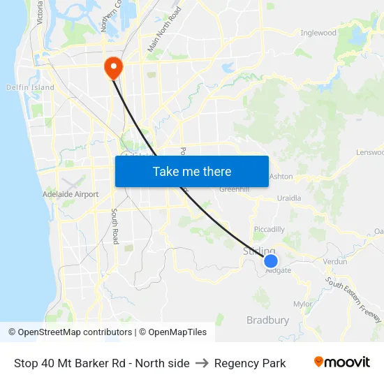 Stop 40 Mt Barker Rd - North side to Regency Park map
